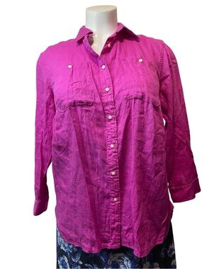 Ralph Lauren Women's Hot Pink Button-Down Linen Shirt
